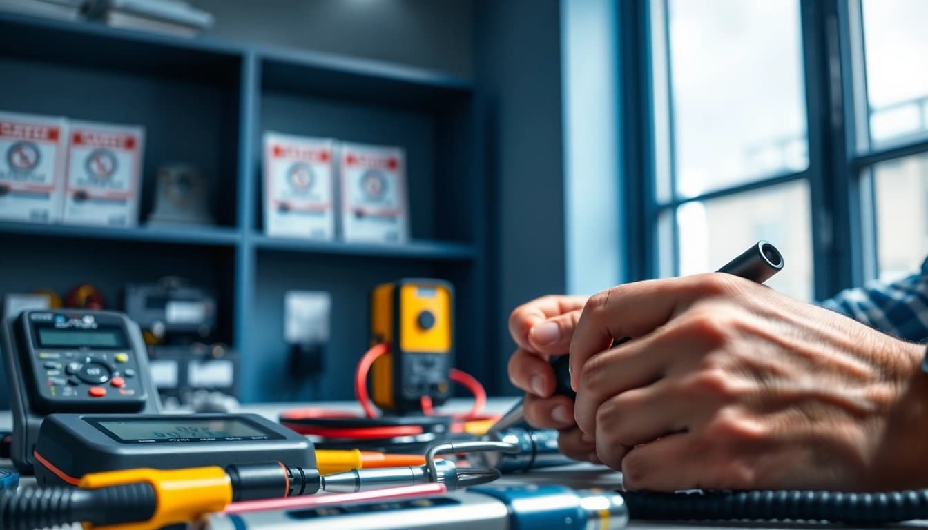 DGUV V3 Prüfung von Testgeräten in einem modernen Büro mit fokussierter Inspektion.