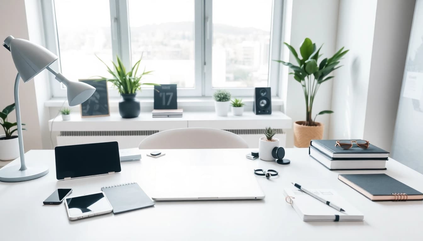 Entdecken Sie Technik Tipps in einem modernen digitalen Arbeitsplatz mit Laptop und Technik.