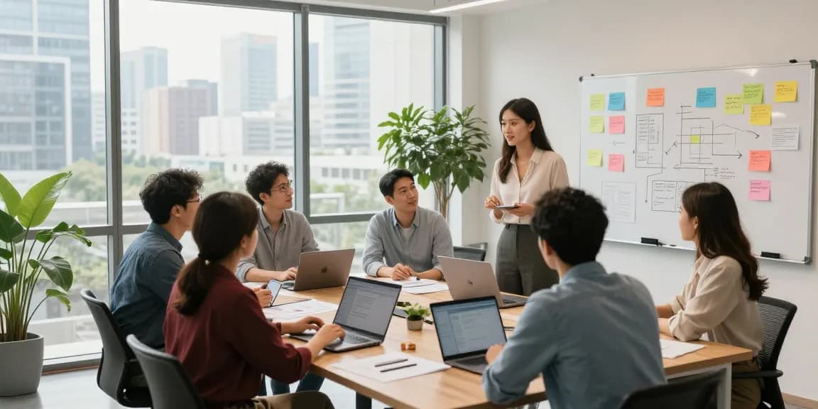 Feedback Kultur Arbeit: Team arbeitet an transparenter Unternehmenskultur in modernem Büro.
