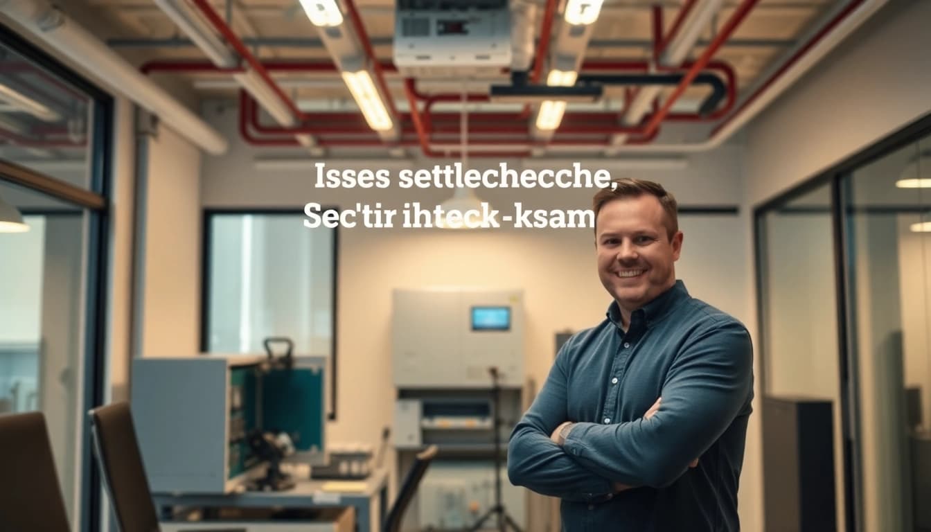 Techniker führt eine DGUV V3 Prüfung an elektrischen Geräten in einem Büro durch.