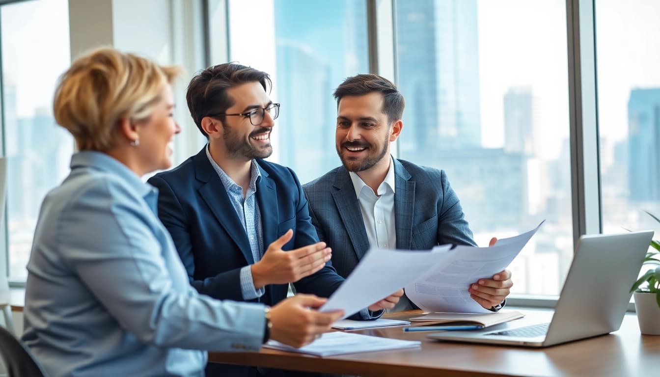 Headhunter Schweiz berät einen Klienten in einem modernen Büro, um Vertrauen und Professionalität zu vermitteln.
