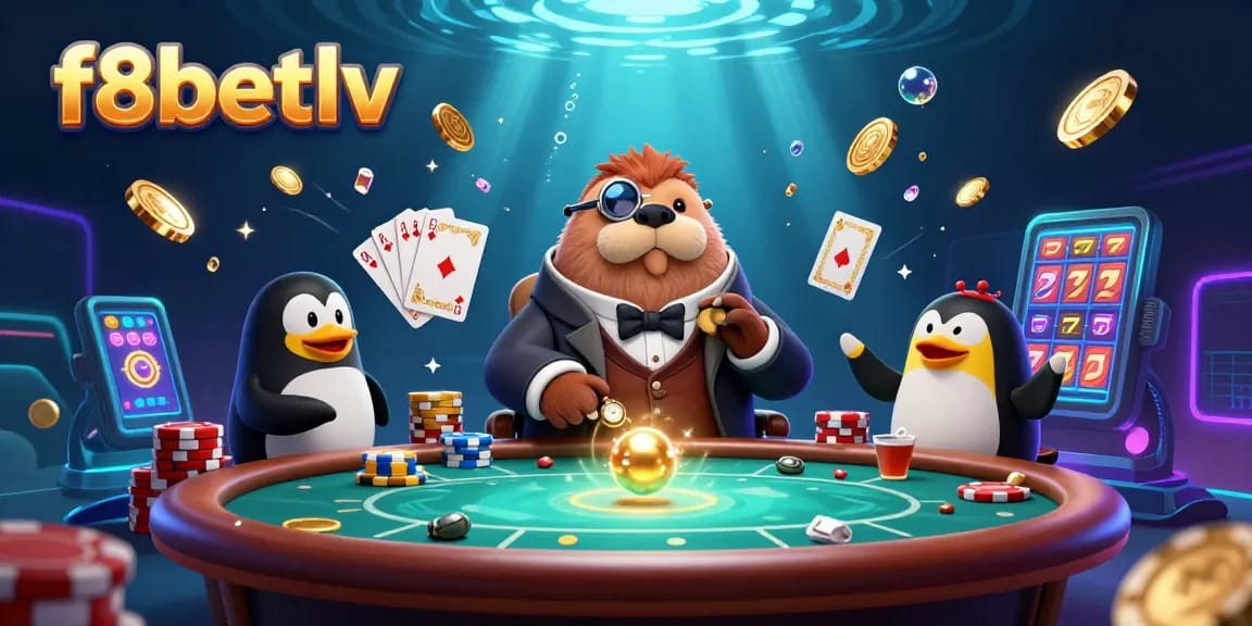 Experience ultimate fun at f8betlv with a lively underwater poker game illustration!