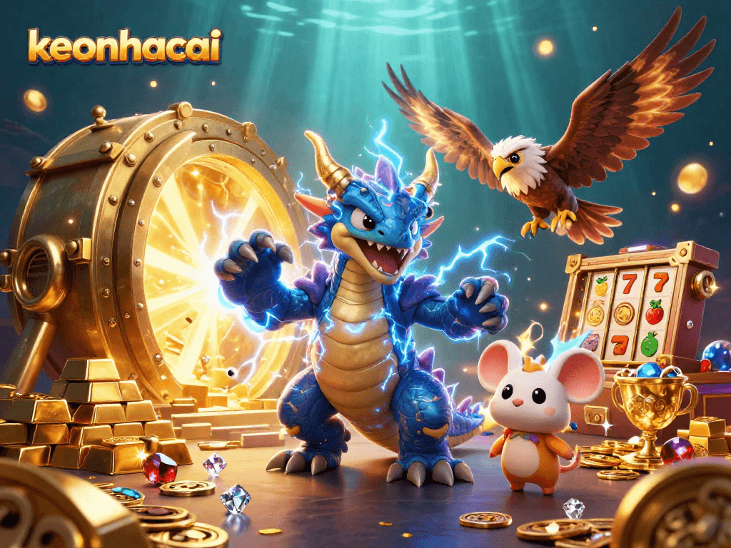 keonhacai captures thrilling slot action with cartoon thunder dragon and treasure symbols