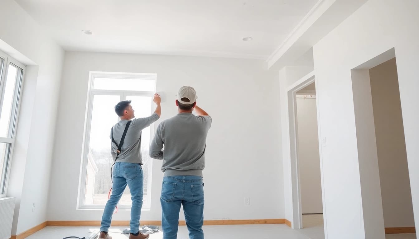 Applying drywall during a home renovation, showcasing a professional installation process.