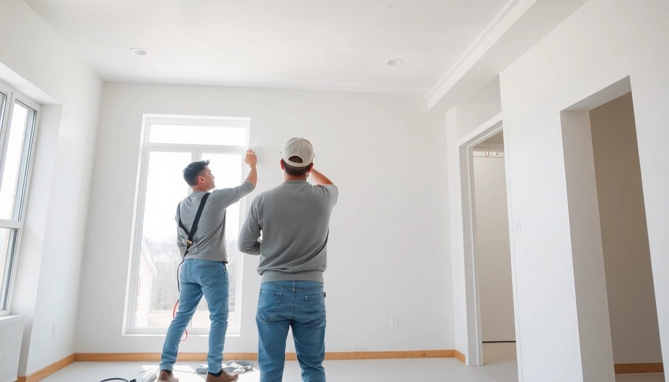 Applying drywall during a home renovation, showcasing a professional installation process.