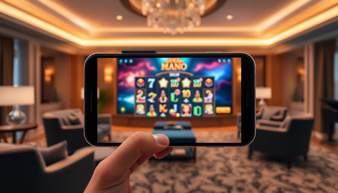 Erleben Sie die beste Casino App in Deutschland mit einer eleganten Benutzeroberfläche auf einem Smartphone, ideal für Glücksspielbegeisterte.