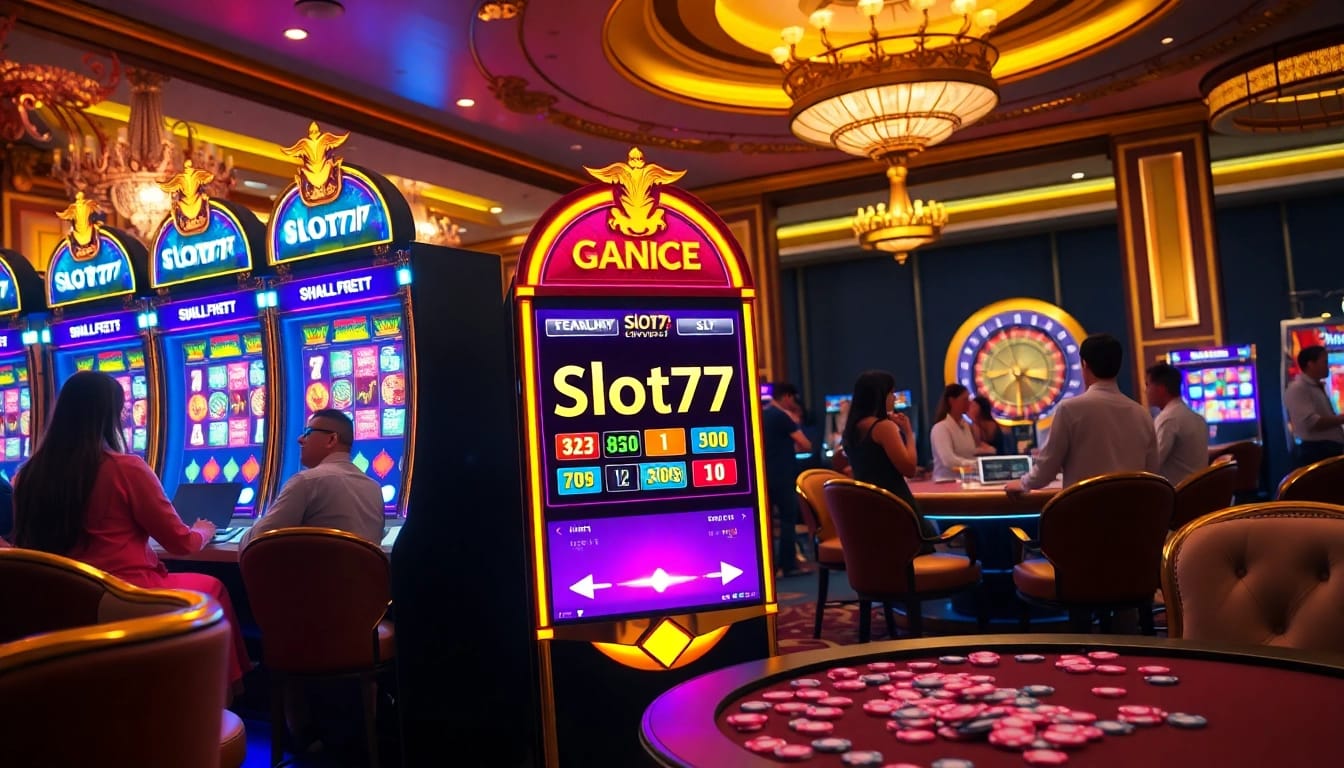 Excited players enjoying the luxury atmosphere of Slot777 casino slots.