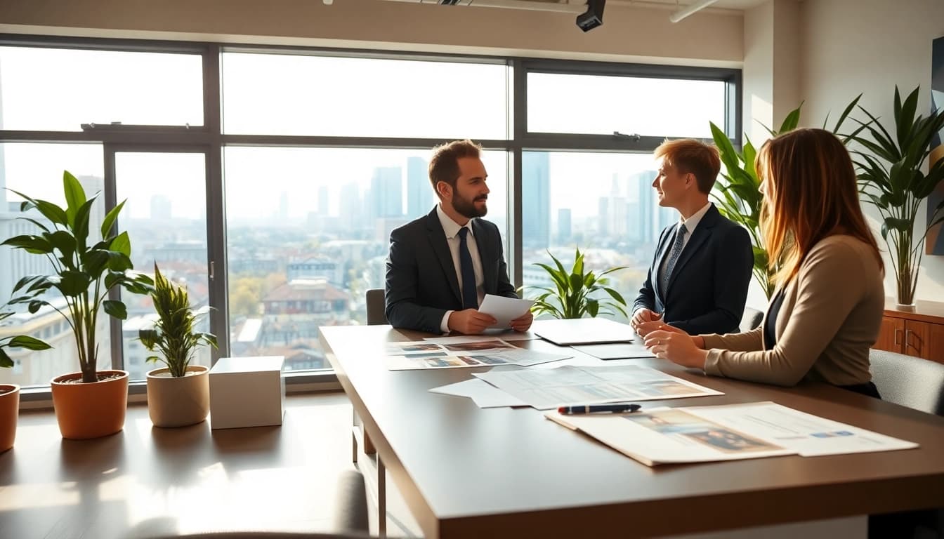 Immobilienmakler Frankfurt Ginnheim berät Kunden in modernem Büro mit Stadtblick.