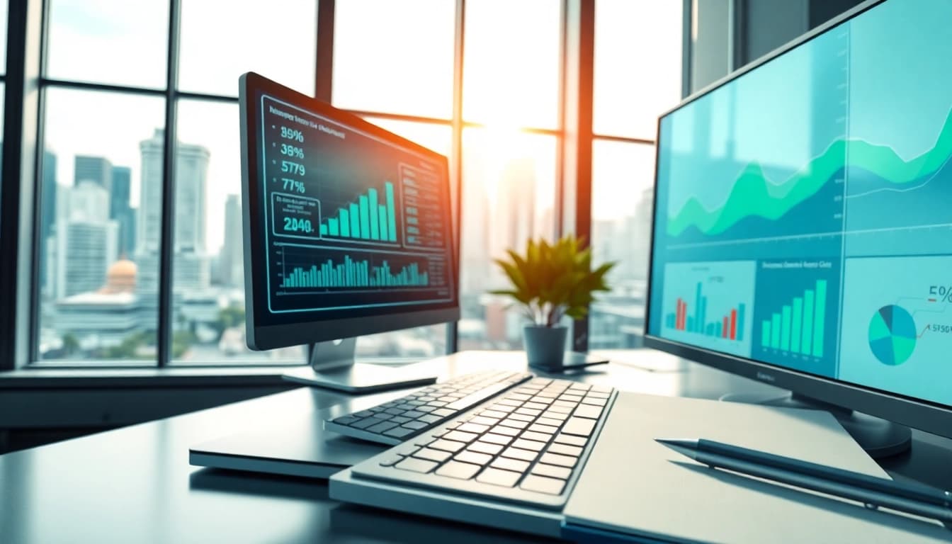 Wirtschaft Regional: Visualisierung von Finanz- und Wirtschaftstrends in einem modernen Büro.
