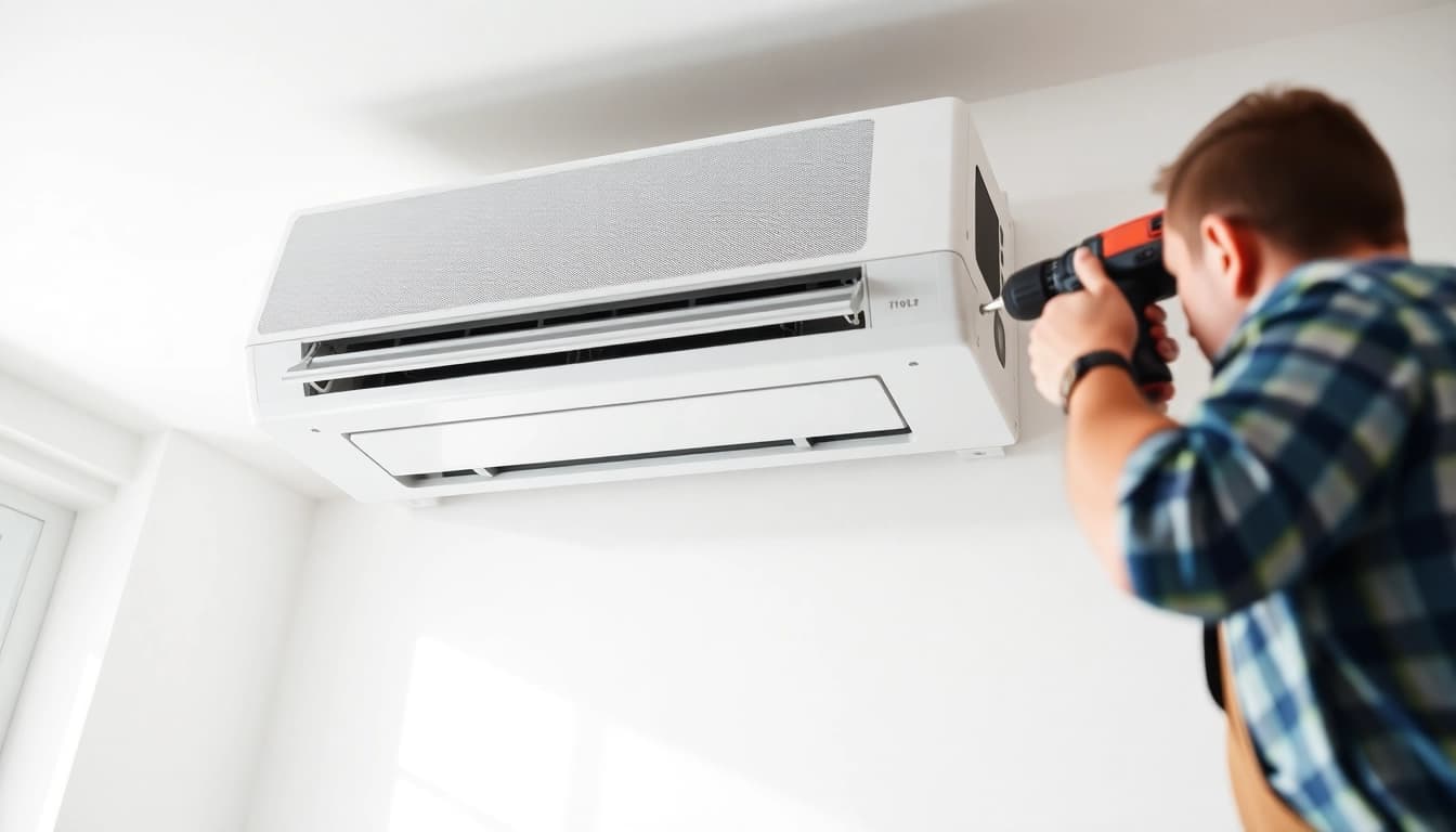 Installation of a Klimaanlage showcasing expert techniques and tools used in the process.