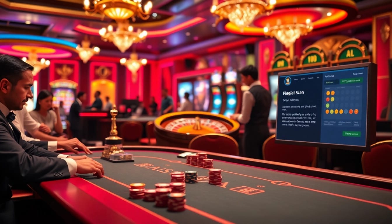 Engage effortlessly in a Plagiat Scan while enjoying the thrill of casino games, showcasing a vibrant gambling environment.