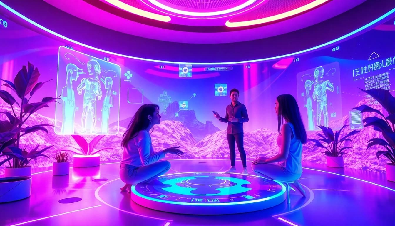 Engage with free sex AI in a vibrant digital landscape showcasing intimate chatbot interactions.
