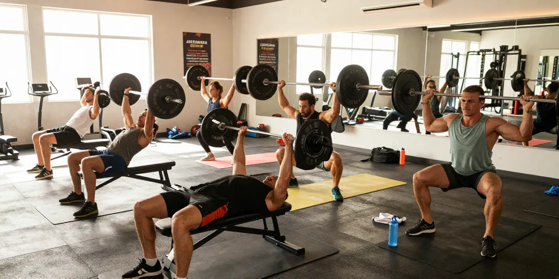 Anabolika Shop featuring bodybuilders engaged in intense workouts with weights, showcasing strength training, community, and energy.