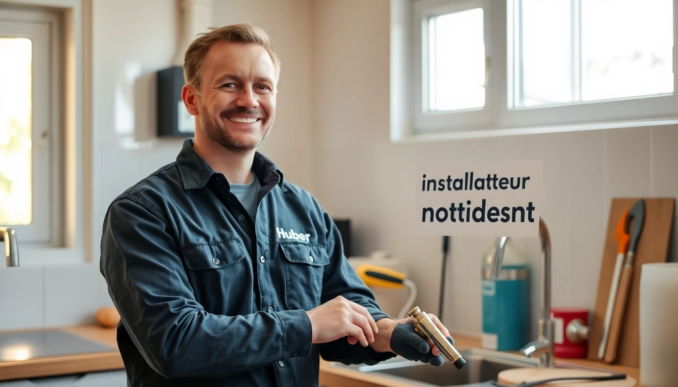 Installateur Notdienst: Professioneller Klempner in der modernen Küche bei Reparaturarbeiten.