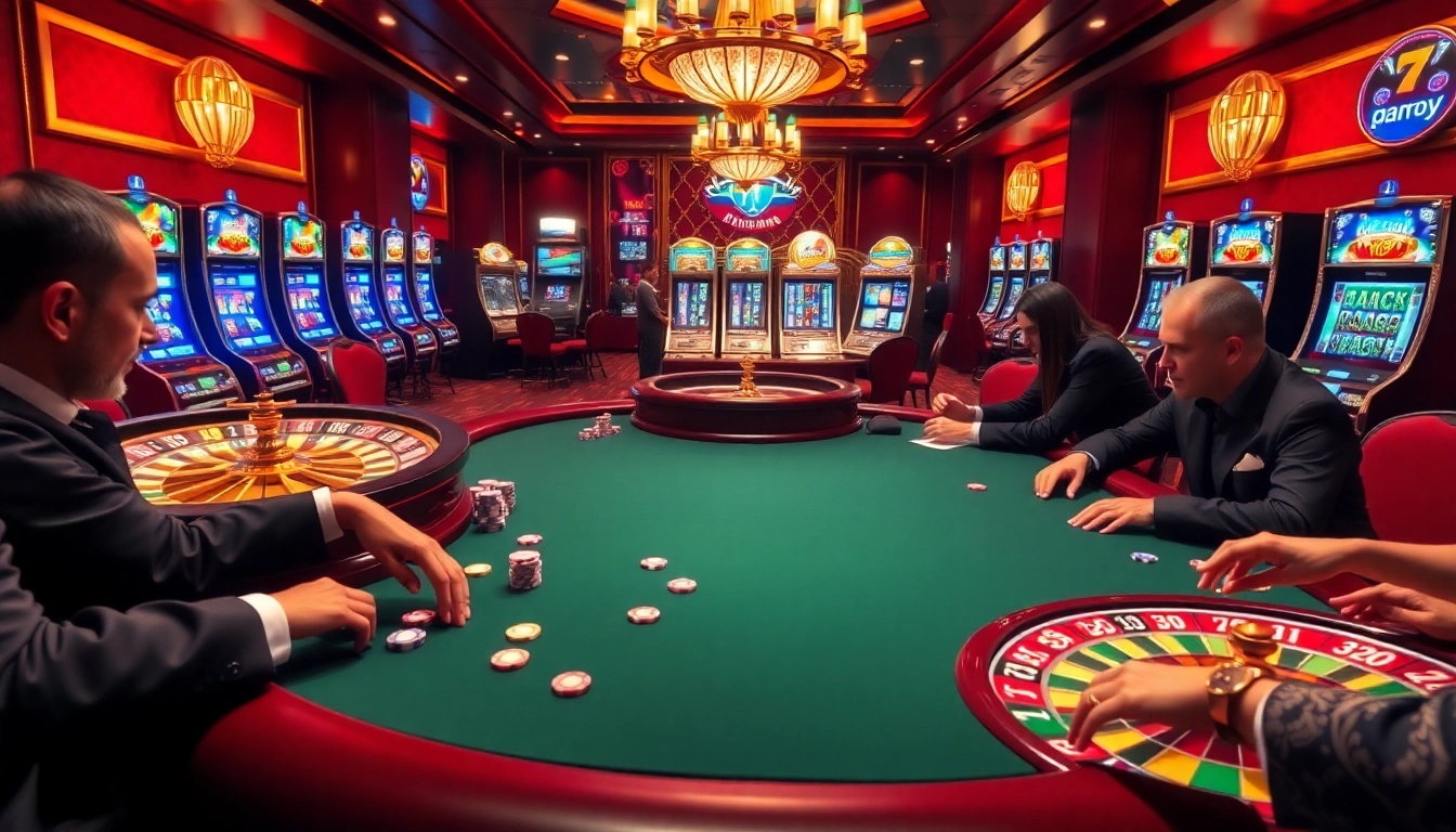 7m themed poker table bustling with action, showcasing vibrant chips and roulette excitement.