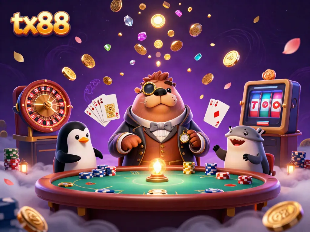 Experience tx88's underwater poker table with a walrus and friends, showcasing thrilling gaming action.