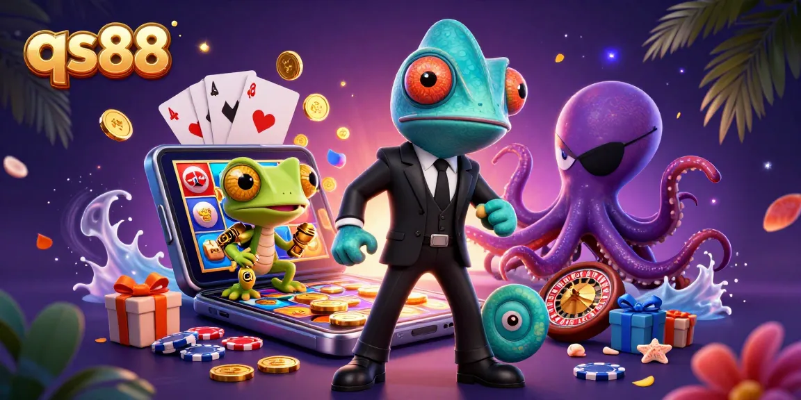 Experience the vibrant qs88 casino with a secret agent chameleon and thrilling slot games.