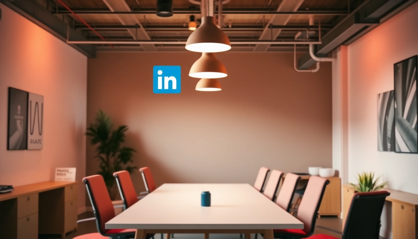 Innovative LinkedIn Agentur mit lebhaftem Büro-Setup, das die Kreativität und Strategie in der Werbung fördert.