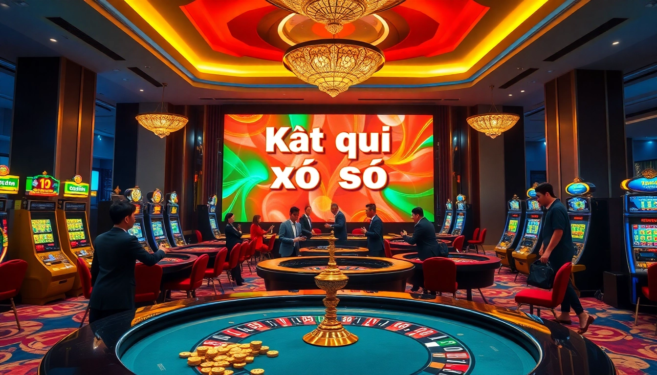 Kết quả xổ số displayed in a vibrant casino environment filled with engaging lottery and gaming activities.