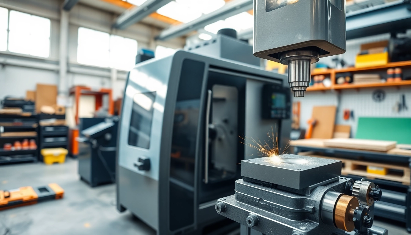 Präzises cnc fräsen: CNC-Fräse in einem professionellen Werkstatt-Setup mit Werkzeugen in Aktion.