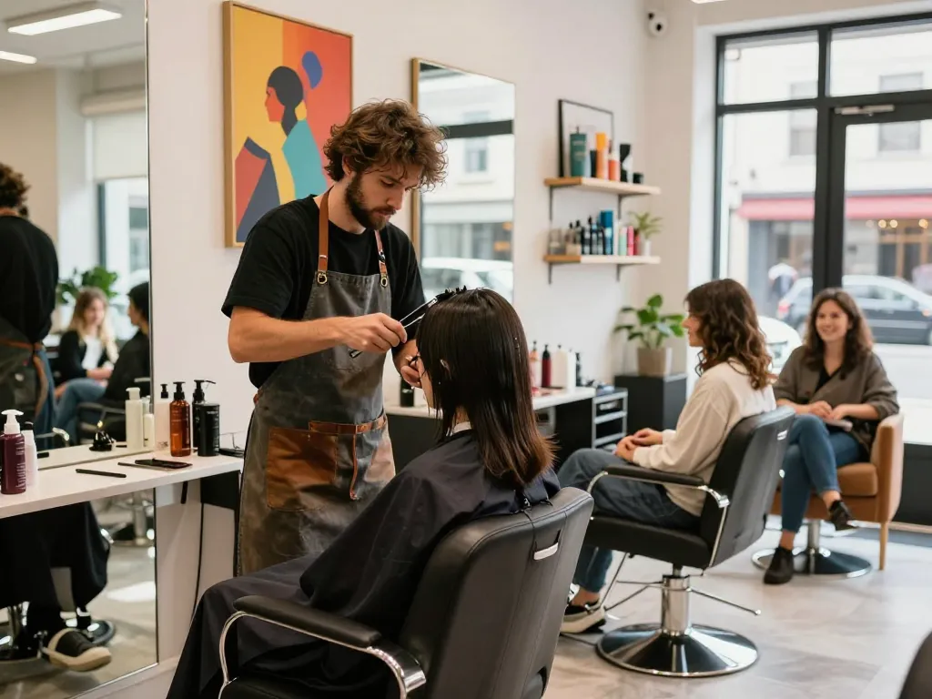 Oplev den bedste frisør i en livlig salonatmosfære, der indfanger essensen af bedste frisør tjenester.