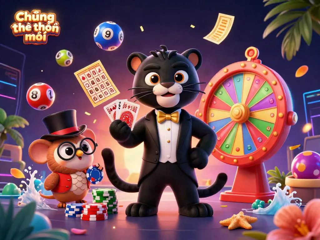 Win big with the Chương trình khuyến mãi featuring an elegant panther dealing cards in a vibrant casino.