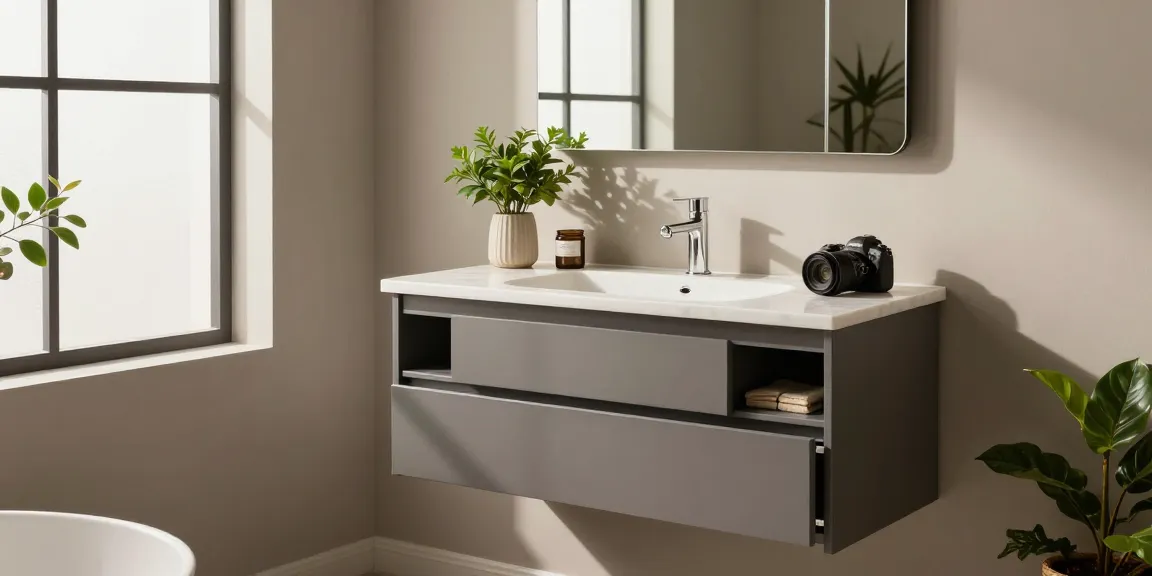 Stijlvol badkamermeubel wastafel in een moderne badkamer met natuurlijk licht.