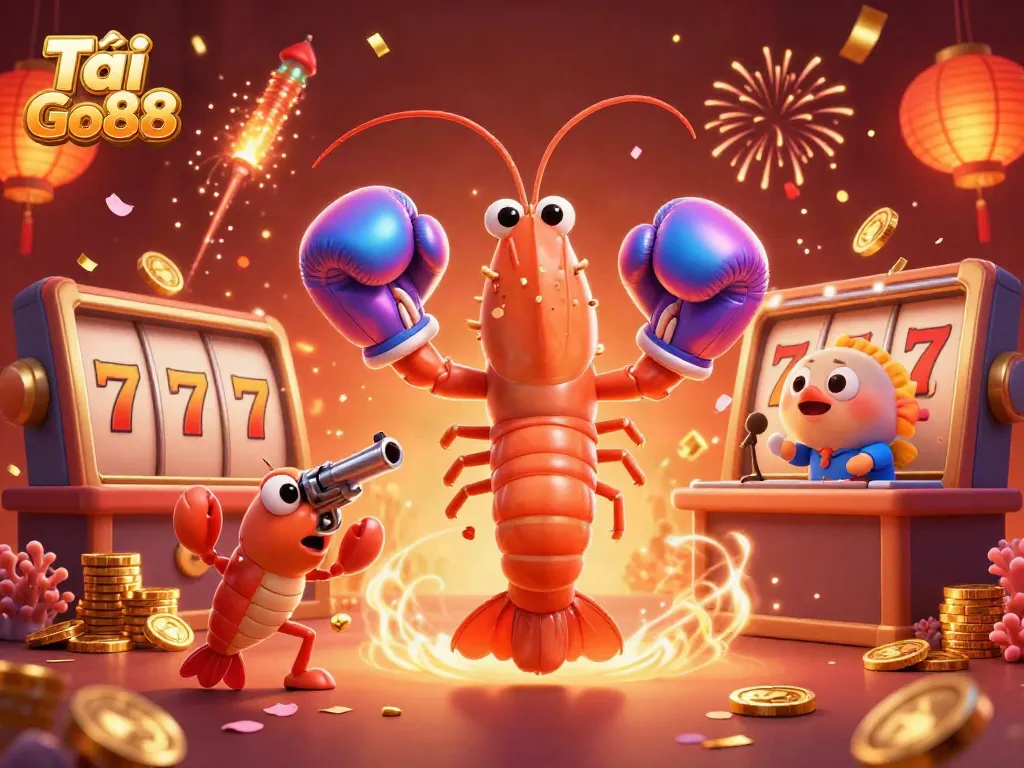 Tải Go88 with vibrant 3D cartoon characters in a casino setting, showcasing excitement and gaming elements.