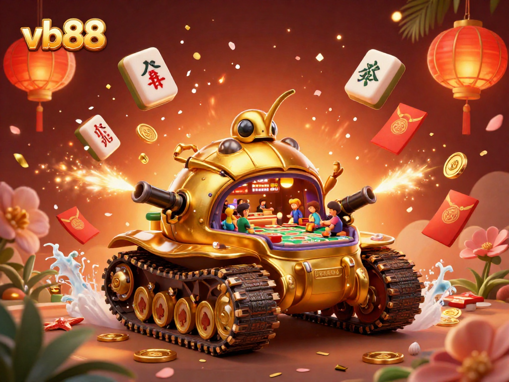 Experience winning thrill at vb88 with a vibrant 3D casino scene featuring a golden beetle tank.