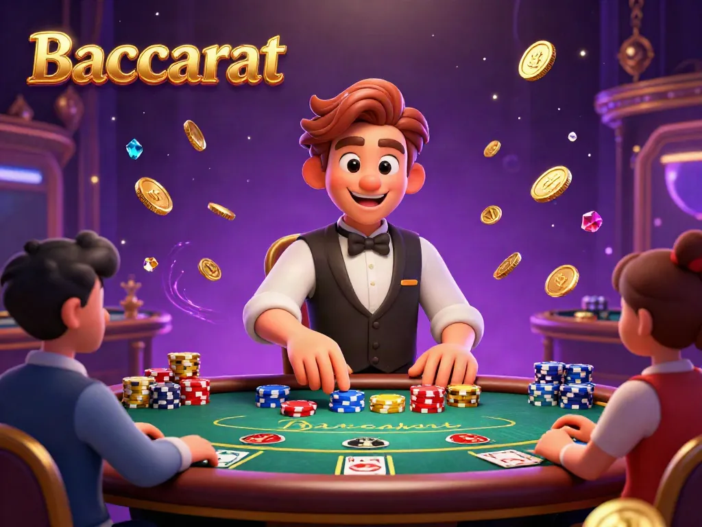Experience the thrill of Baccarat with vibrant visuals of gameplay at Max88 casino, featuring dynamic coin cascades and stunning dealer interaction.