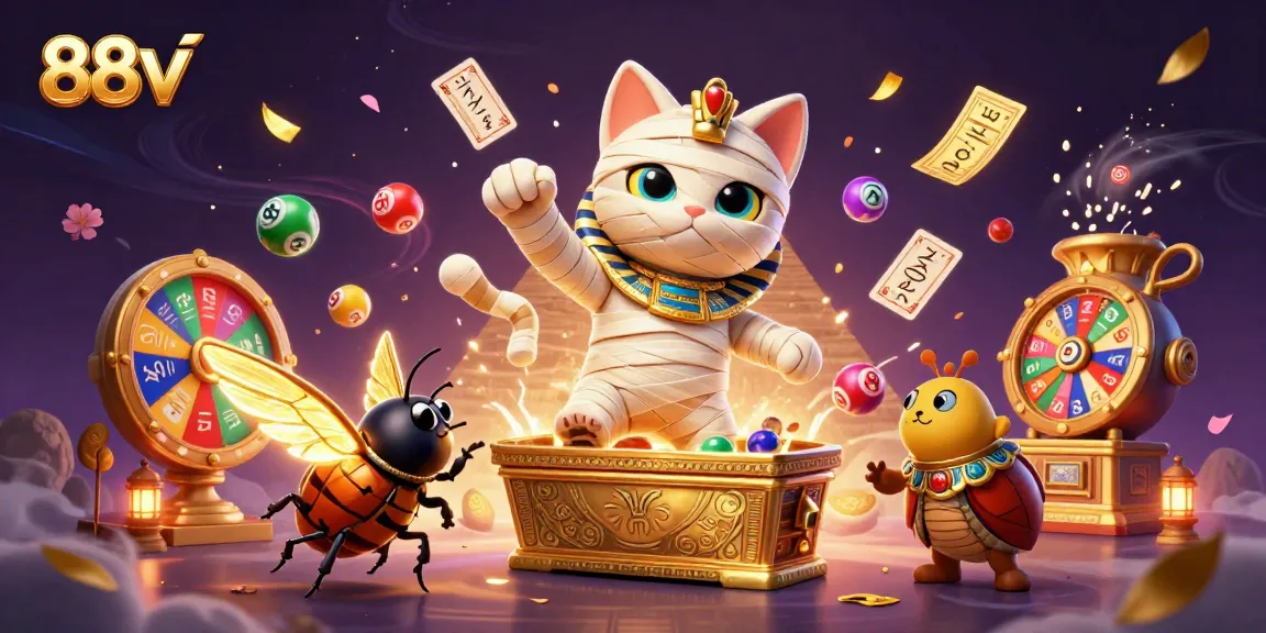 Experience 88vv's dynamic gaming scene with colorful elements and treasures unfolding in a vibrant casino.