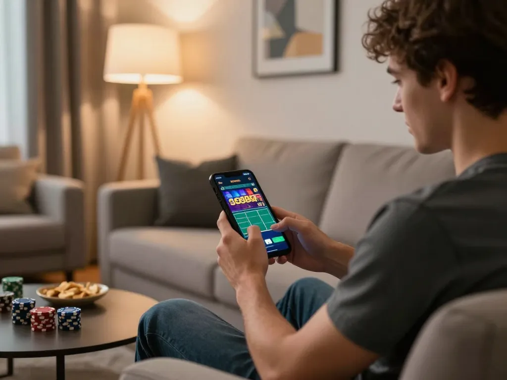 Engaging in SC88 Game on mobile in a cozy living room setup