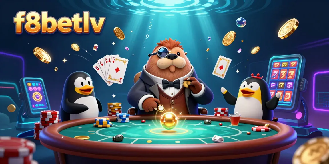 Experience ultimate fun at f8betlv with a lively underwater poker game illustration!