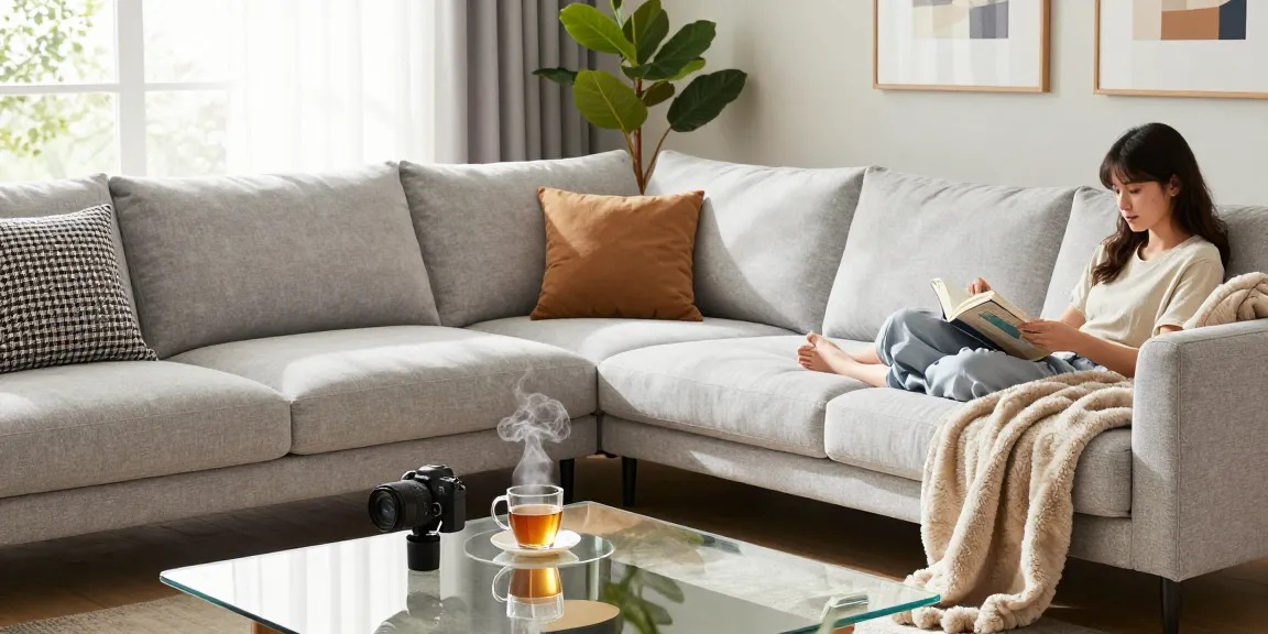 Gemütliche Wohnzimmer-Szene mit stilvollem Sofa für möbel günstig kaufen.