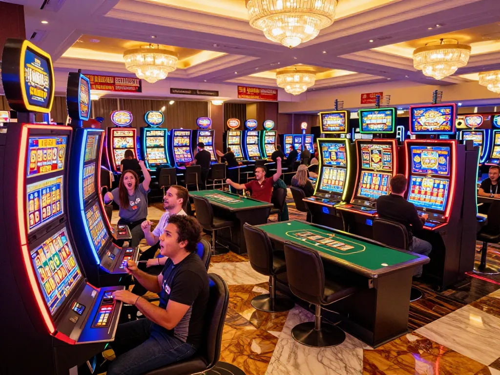Celebrating a win at vibrant slot gacor hari ini machines with bright lights and player excitement.