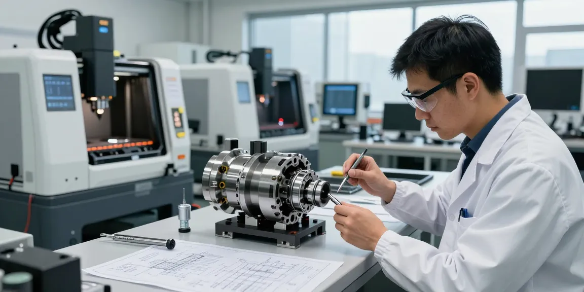 Präzisionstechnik Luft- und Raumfahrt Werkstatt mit CNC-Bearbeitung und Messtechnik