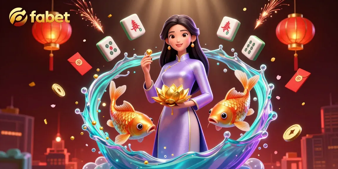 Experience the excitement with fabet's vibrant Asian-themed casino illustration showcasing luck and fortune.