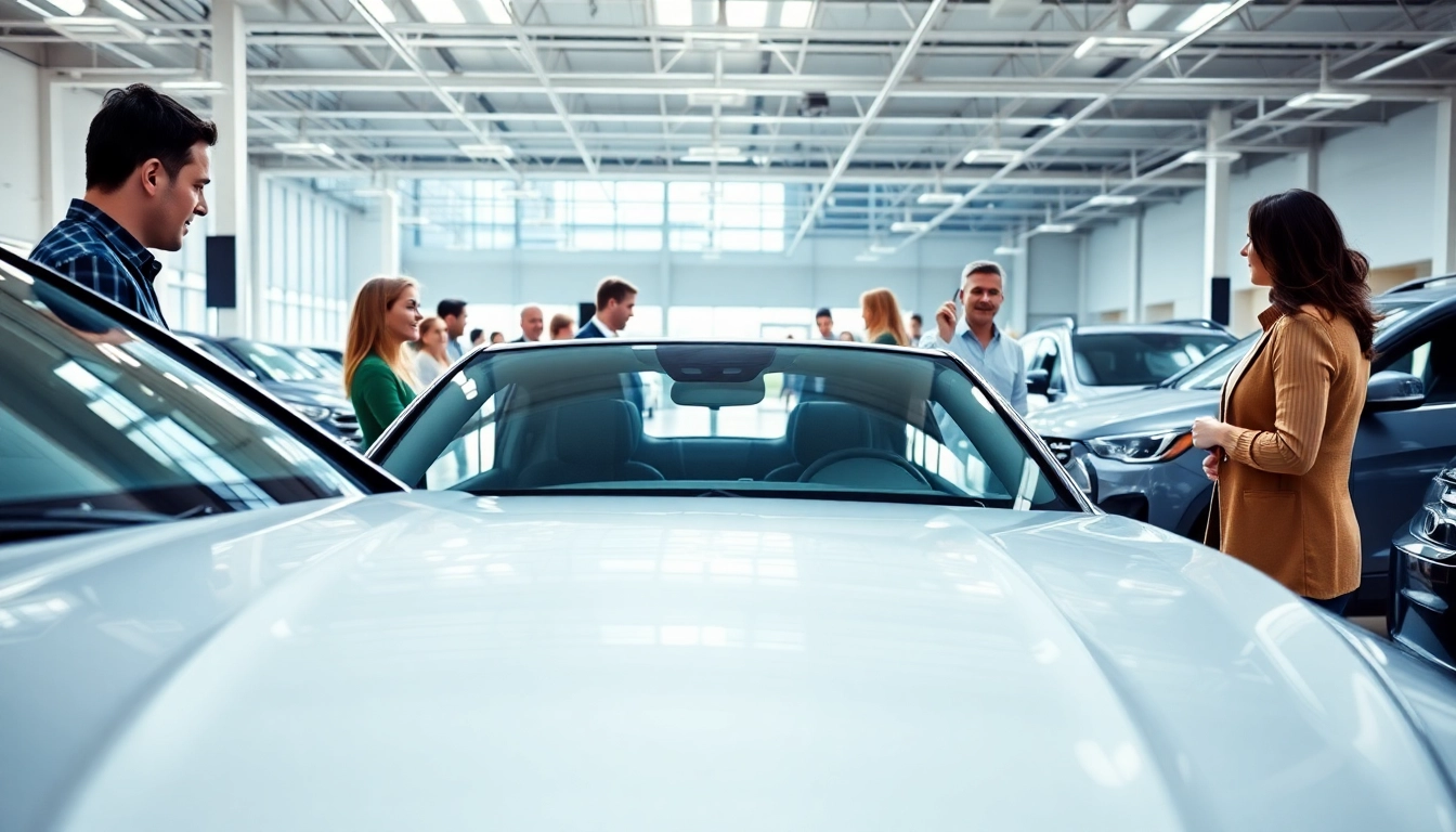Kunden beim Auto kaufen in einem modernen Autohaus mit kompetentem Personal.