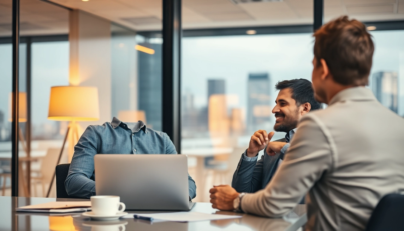 Headhunter Kiel kommuniziert mit Klienten in einem modernen Büro.