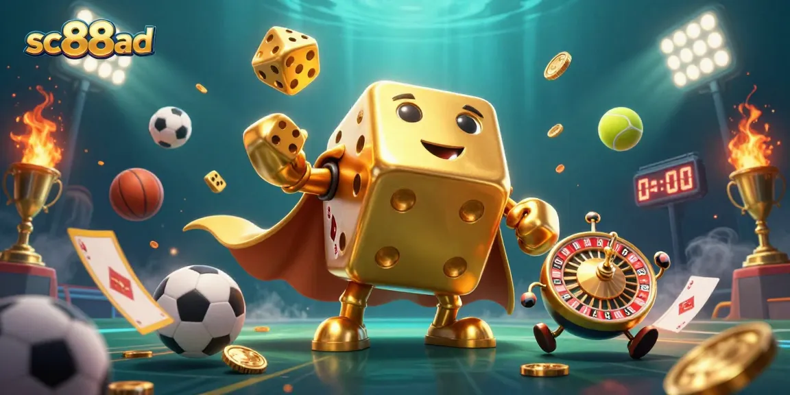 Enhance your sports betting experience with sc88ad's vibrant 3D casino illustration, showcasing dynamic elements.