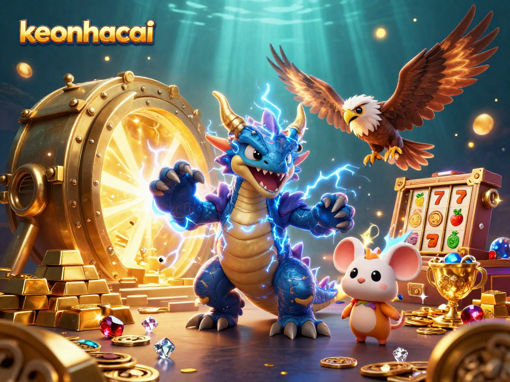 keonhacai captures thrilling slot action with cartoon thunder dragon and treasure symbols