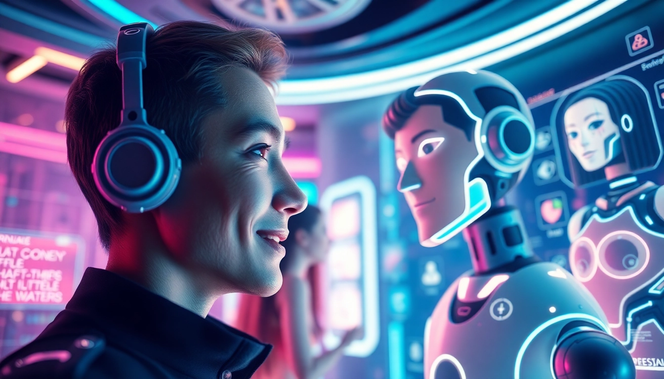 Interactive scene showcasing a user engaging in a porn ai chat with vibrant AI characters.