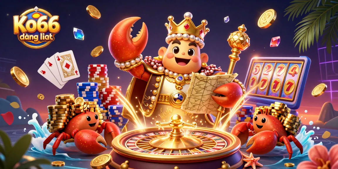 Engage with Ko66 đăng nhập for thrilling casino adventures featuring a golden crab emperor and vibrant gaming elements.