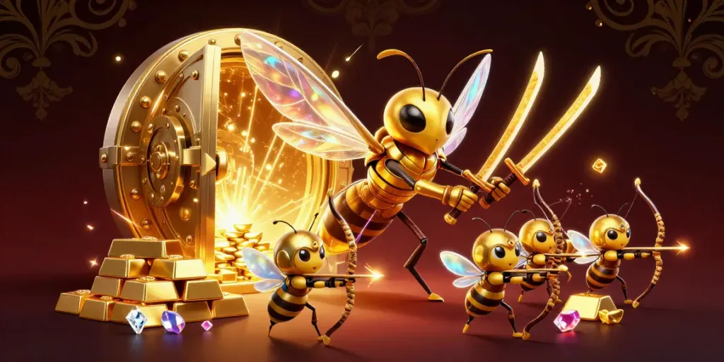 Engage in thrilling casino gameplay with debet as a giant golden hornet unveils treasures.