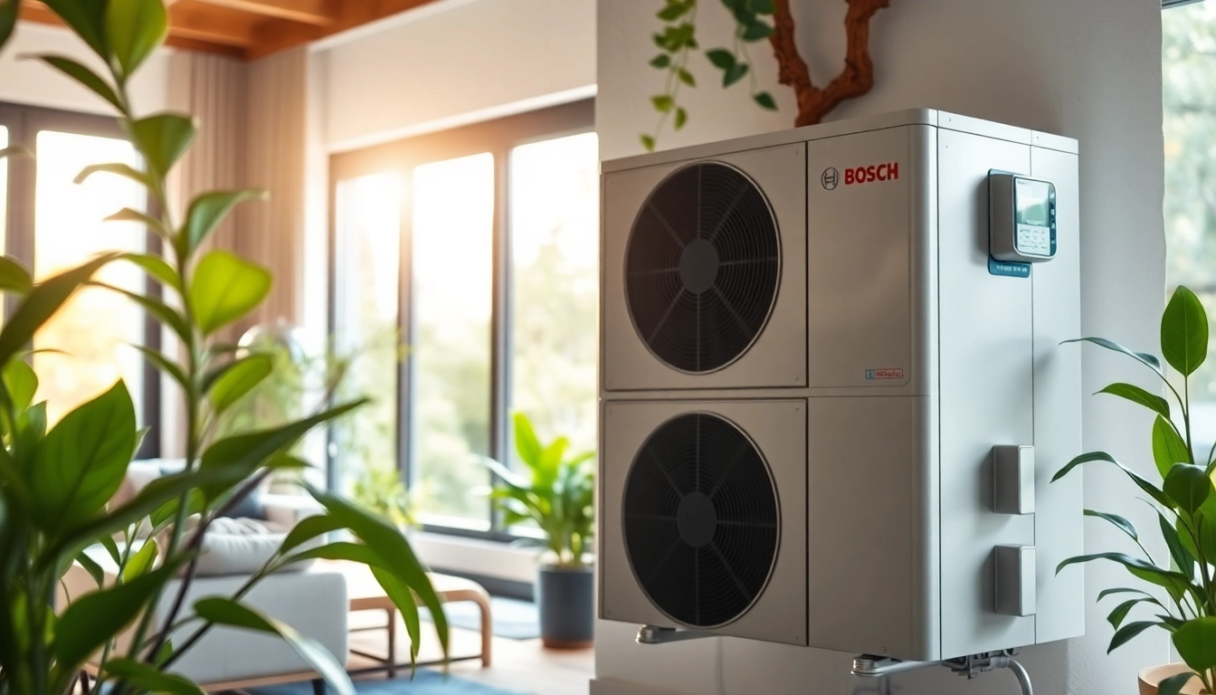 Wärmepumpe Bosch effizient installiert in einem modernen Heim mit nachhaltigem Design.