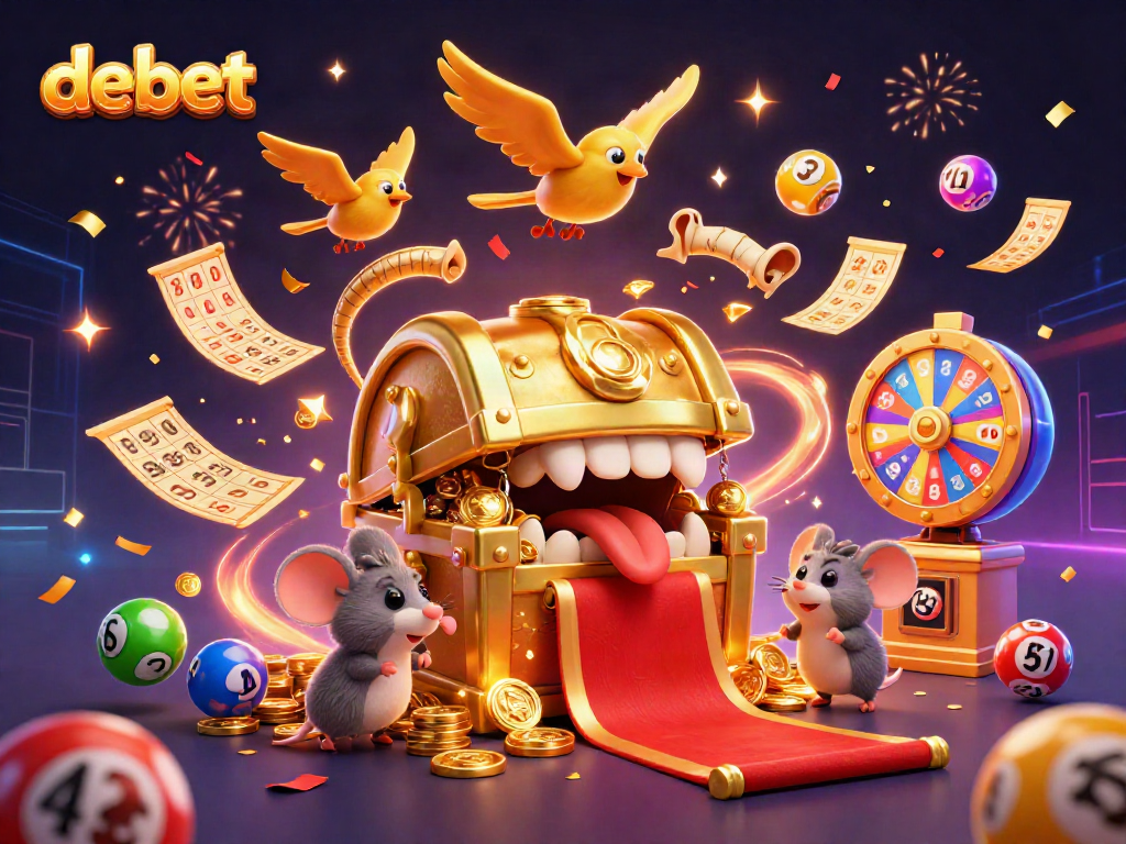 Engage with debet in a vibrant online casino scene filled with celebratory elements.