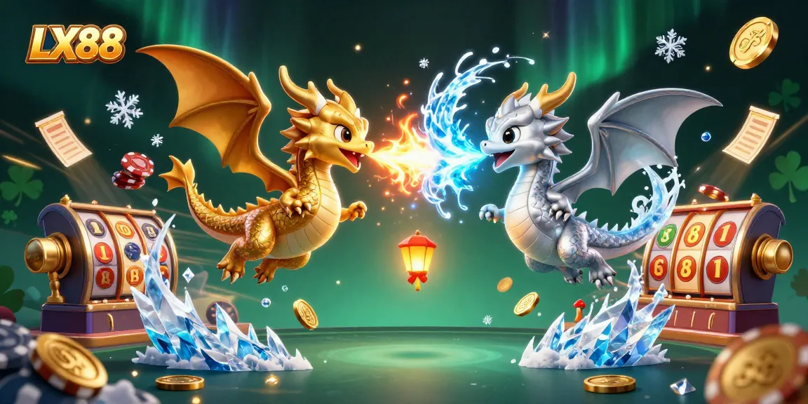 LX88 showcases a thrilling 3D animated scene with gold and silver dragons amidst vibrant gambling elements.