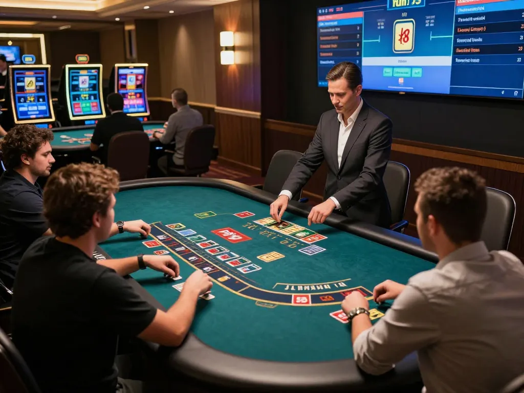 Players enjoying intense fun79 live dealer blackjack in a stylish, engaging atmosphere