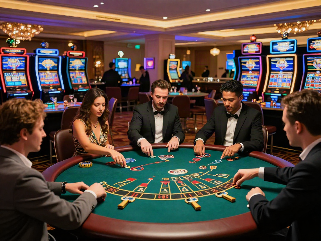 Engaged players at Baccarat table in a vibrant casino setting showcasing https://xo88.games/ thrilling gaming atmosphere.