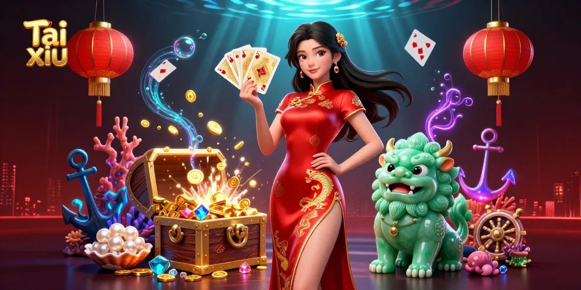 Experience Tai xiu excitement with a vibrant 3D scene showcasing thrilling gameplay and cultural elements.
